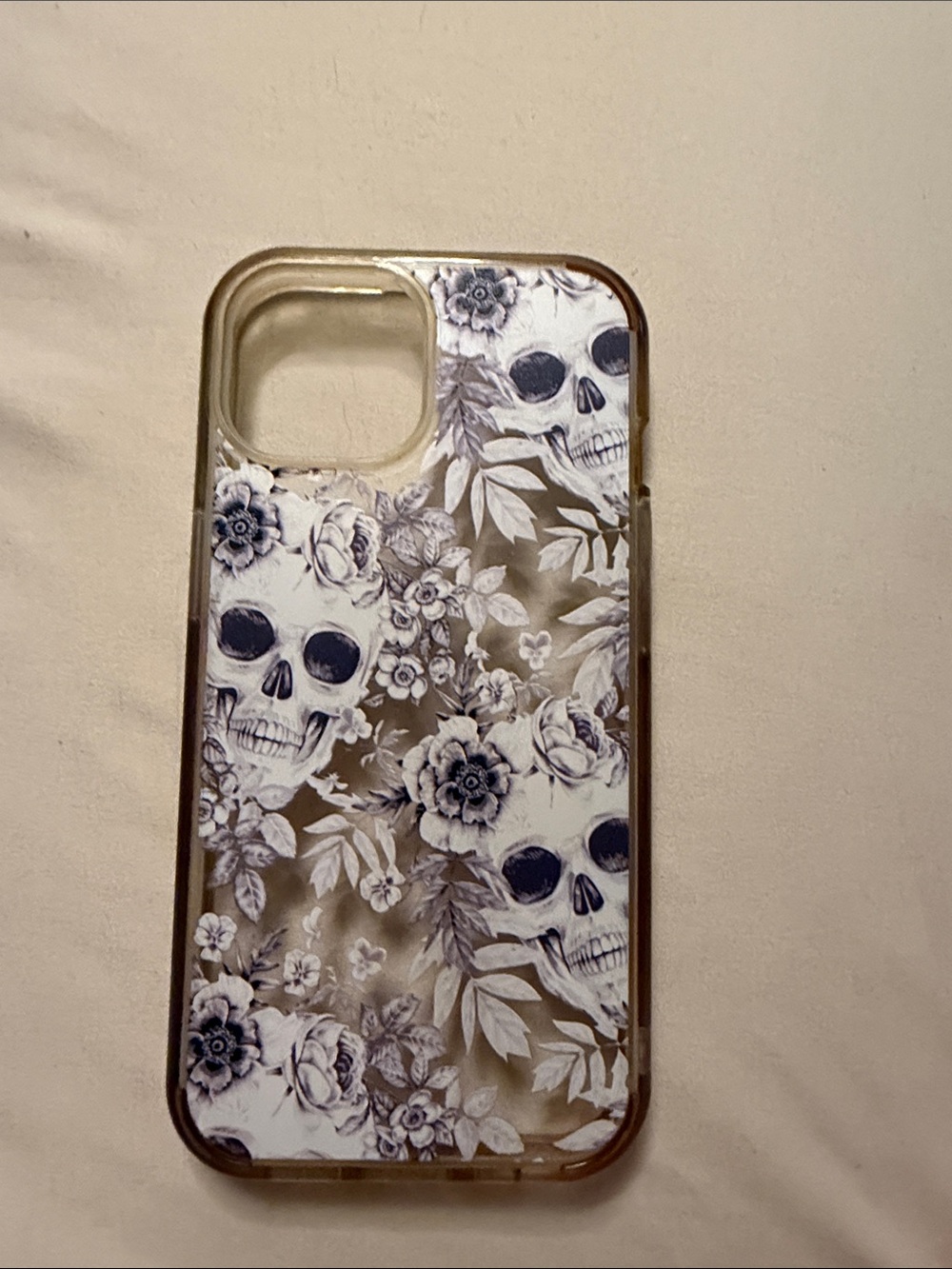 Clear Floral Skull iPhone 15 Case in White and Black - Unbranded